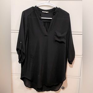 Black v neck long  sheer black top